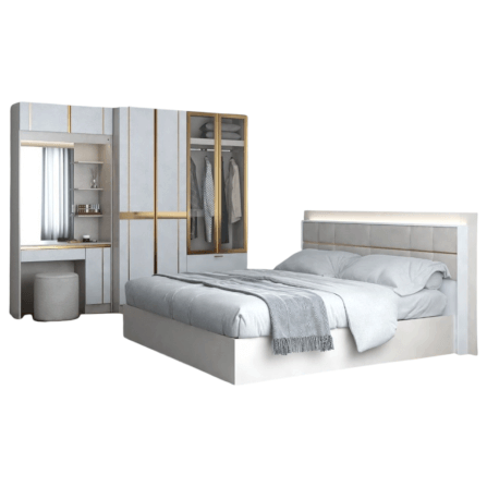 ชุดห้องนอน + ที่นอนสปริง 6 ฟุต WISDOM DESIGN FURNITURE รุ่น RACHEL160 สีขาว/ครีม_6